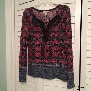 LS blouse red&blue Sz M by Vintage America